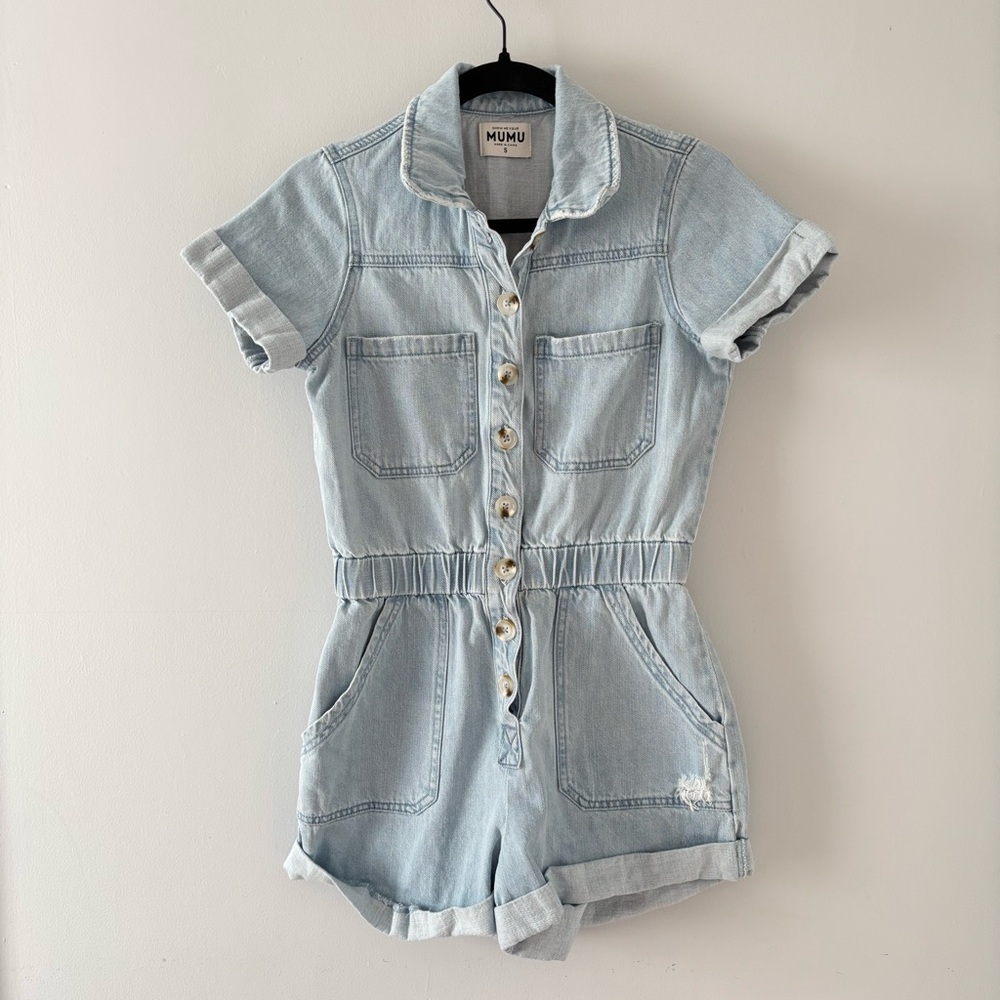Show Me Your Mumu Cannon Romper in Dockside Denim Elastic Waistband Revolve - Picture 3 of 7